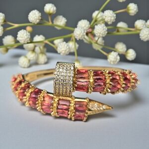 Chunky Luxury 18k Gold Plated Nail Pink Zircon Crystal Bracelet